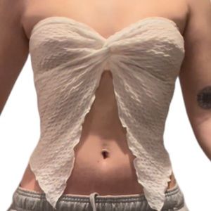 white strapless open front top